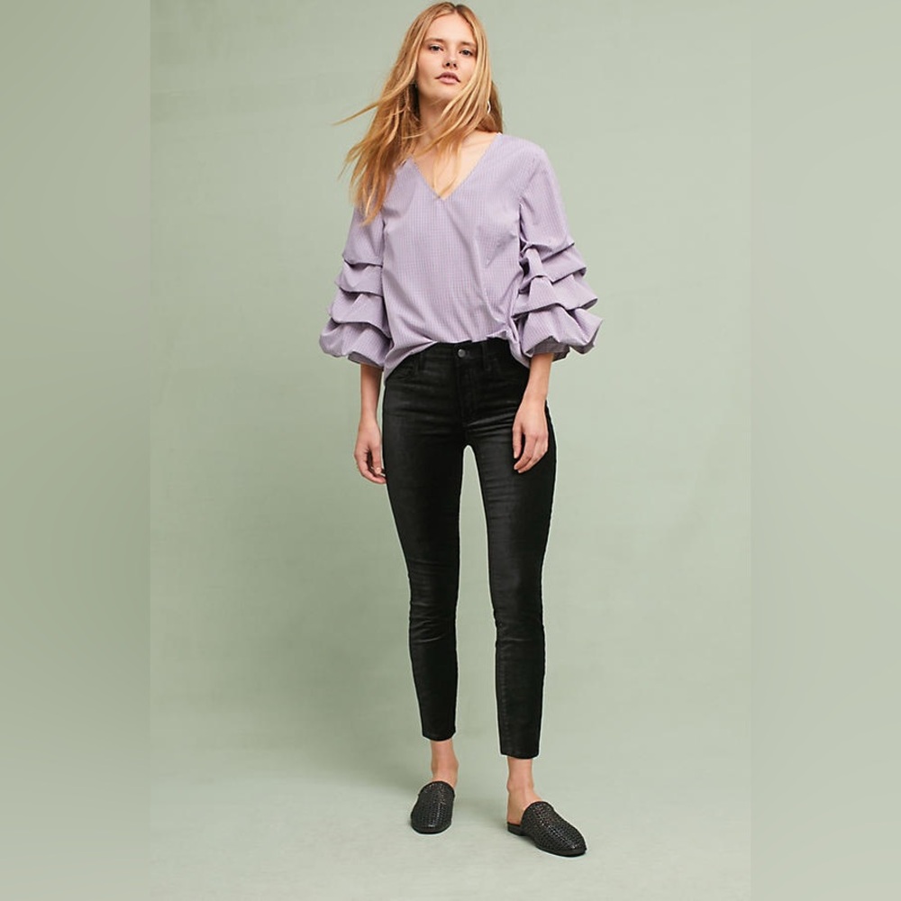 Anthropologie‎ top Sunday in BrooklynPlaid puff sleeve blouse bow tie wrap